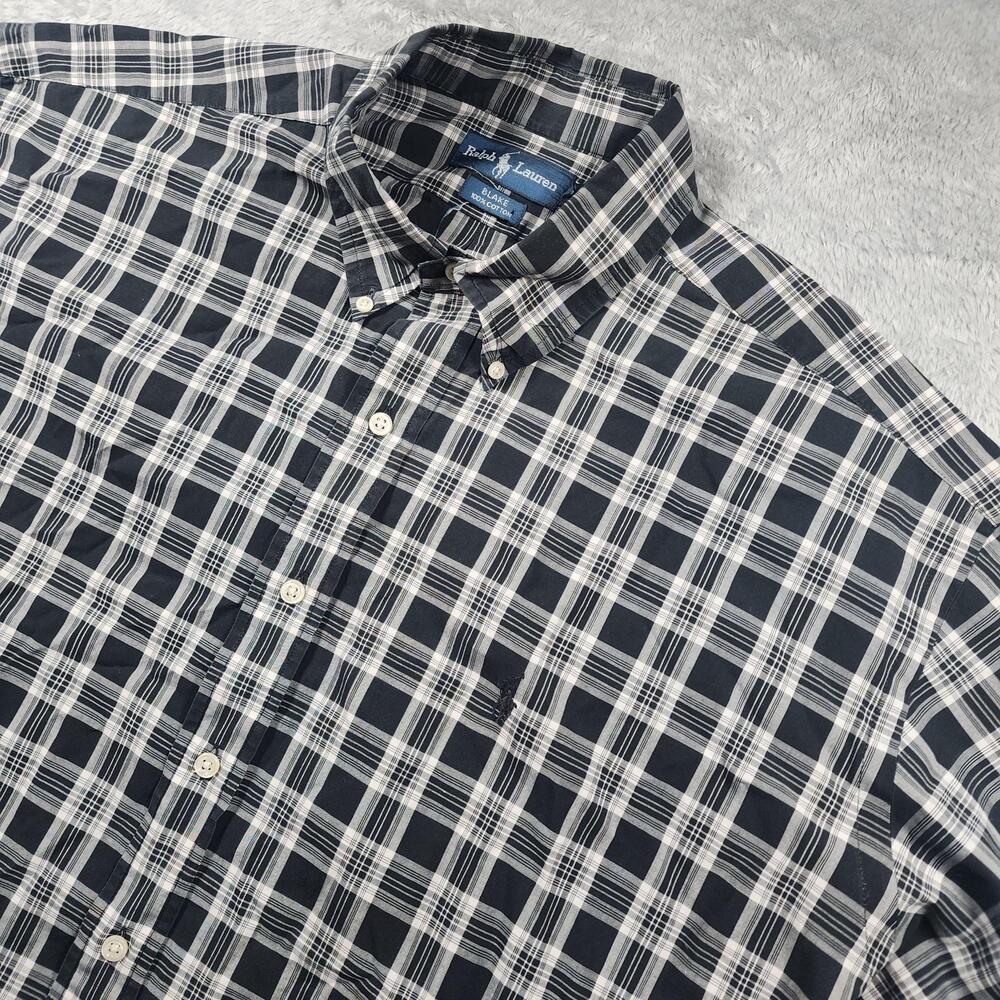Ralph Lauren Shirt Mens XL Blue Plaid Short Sleeve Blake Button Down Cotton